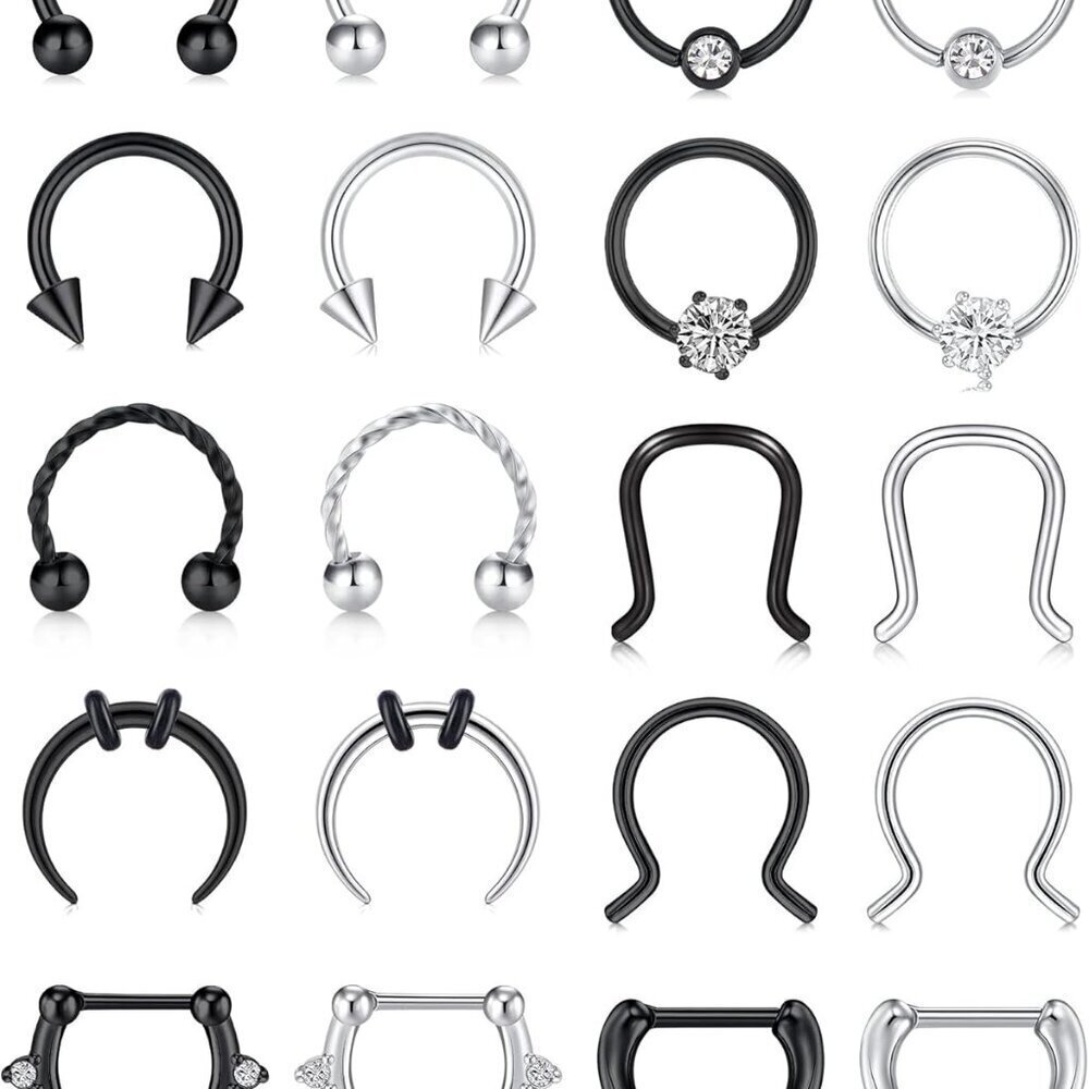16G Surgical Steel Nose Rings Septum Captive Bead Horseshoe Jewelry Set Women Me